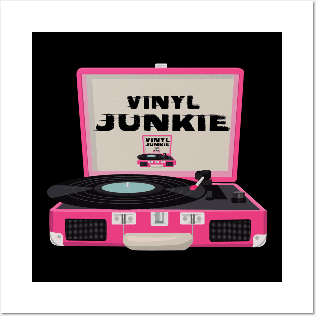 Vinyl Junkie Old School Record Player T-Shirt Wall Art by OffTheDome